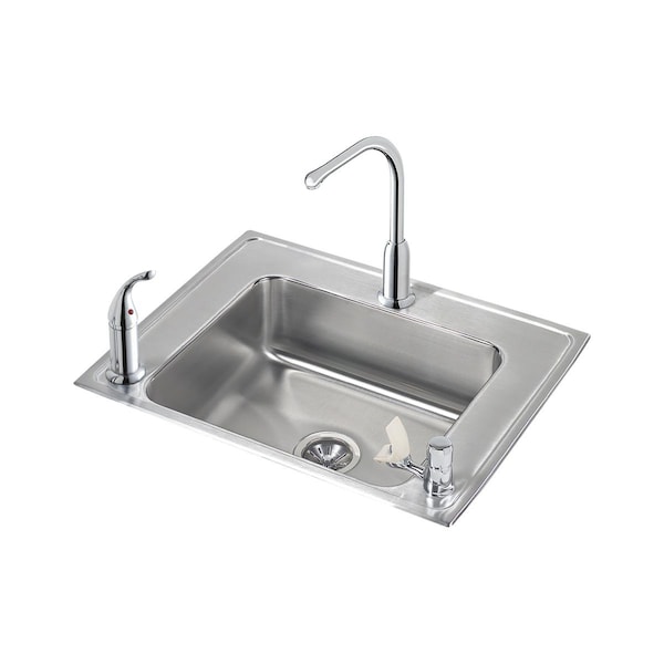 Lustertone Stainless Steel 28 X 22 X 7-5/8 Single Bowl Top Mount Classroom Sink + Faucet/Bubbler Kit